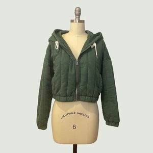 Urban Outfitters - Green Quilted Jersey Cropped Hoodie - NWT
